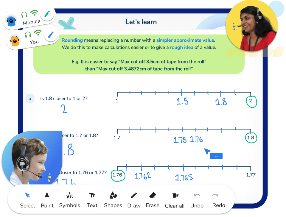 Teacher explaining decimals online